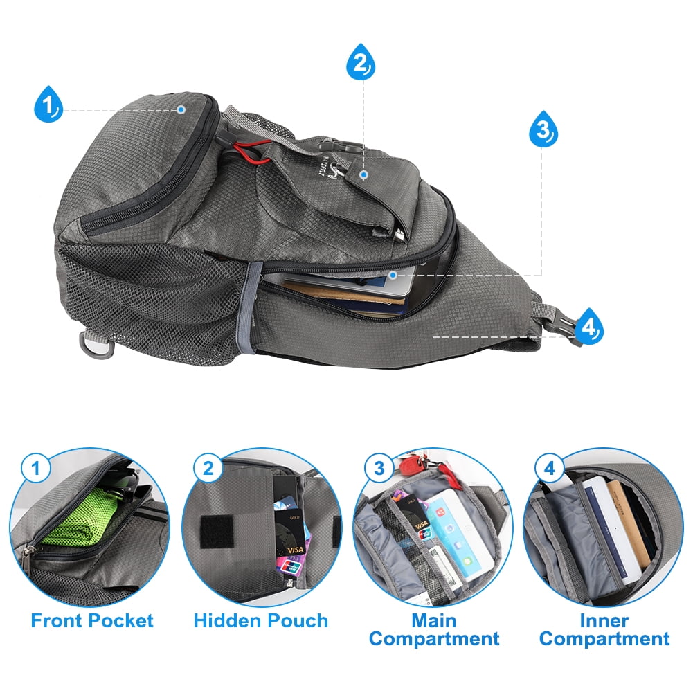 WATERFLY Small Hiking Sling Backpack: Crossbody Sling Bag Chest Bag Daypack  for Men Women with Skin-Friendly Shoulder Strap