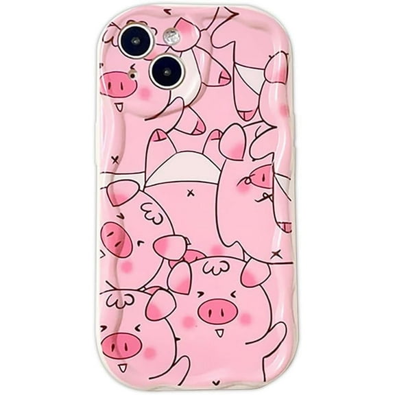 Kawaii Cute Pink Pigs Full Screen Wavy Frame Soft Phone Case Compatible with iPhone Case for Women Girls (Pink,iPhone 13 Pro Max)