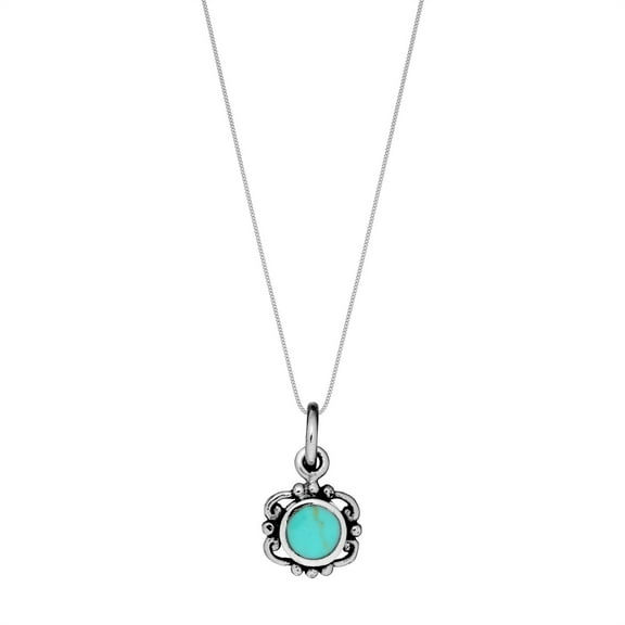 81stgeneration Women's 925 Sterling Silver Simulated Turquoise Filigree Vintage Style Pendant Necklace, 18"