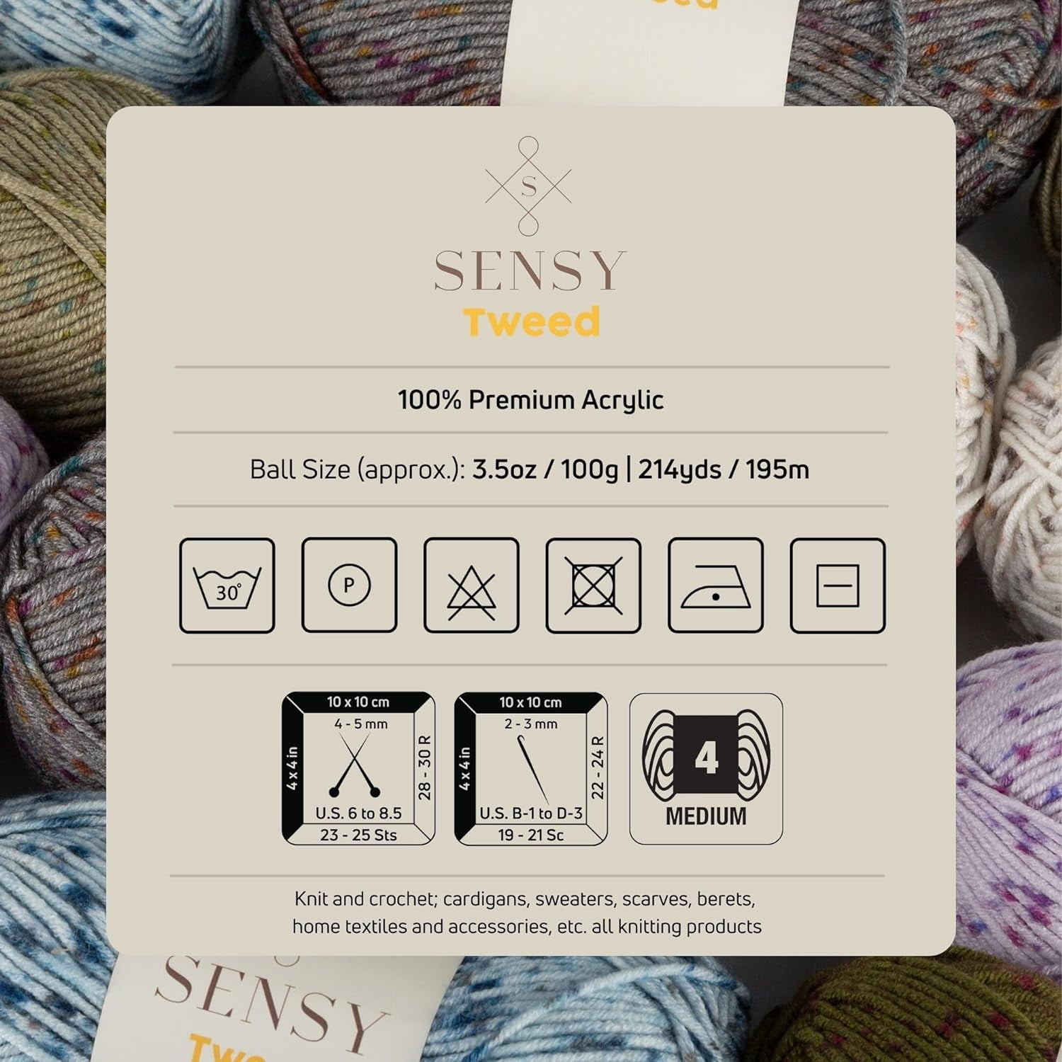Sensy Tweed Yarn, 3.5 oz, 214 Yards, Gauge 4 Medium (Forest Green)