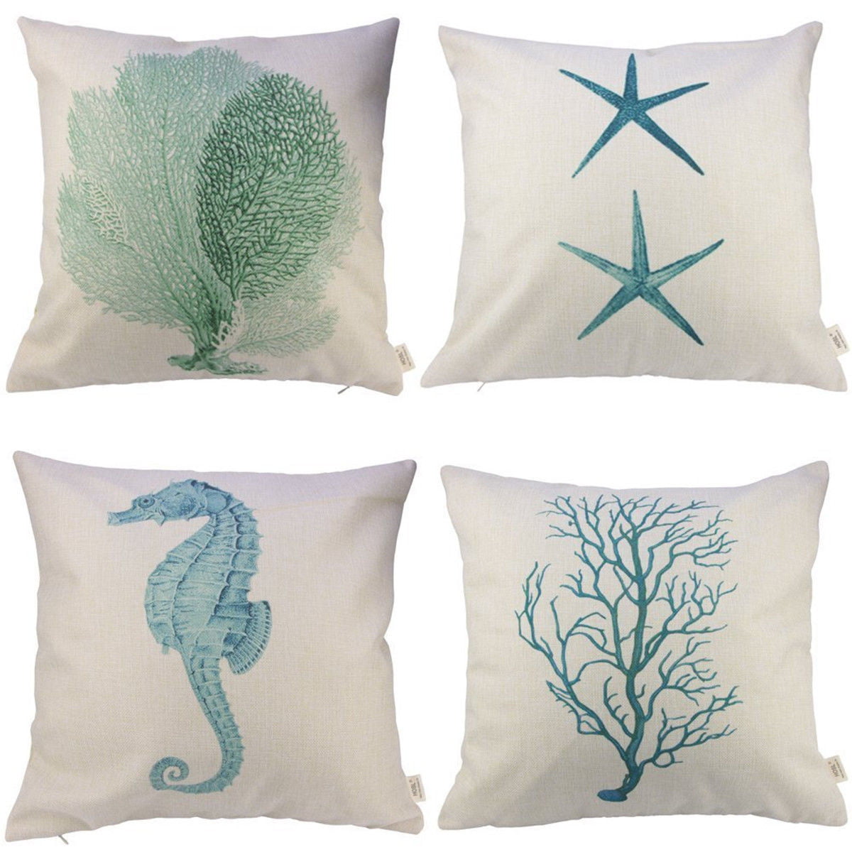 Set of 2 decorative pillow seahorse marine fish ocean cushion cover 