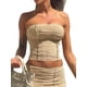 thumbnail image 5 of VISgogo Traje de verano de 2 piezas para mujer, tops sin tirantes fruncidos de color sólido + conjunto de falda de cintura baja para damas, negro/albaricoque VISgogo moda, 5 of 9