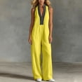 thumbnail image 2 of VBVC Women's Sleeveless V-Neck Wide Leg Jumpsuit, Summer Zipper Palazzo Pants For Women, Ladies' Stand Collar Boho One Piece Outfit with Pockets,Yellow,S-2XL, 2 of 6