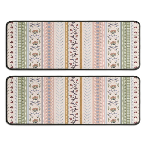 Kitchen Rugs Sets Of 2,Pink Striped Floral Boho Pattern Anti Fatigue Kitchen Mat Rugs Non Slip Washable,Decorative Kitchen Floor Mats for Kitchen,Sink,Laundry,17"x47" 17"x47"