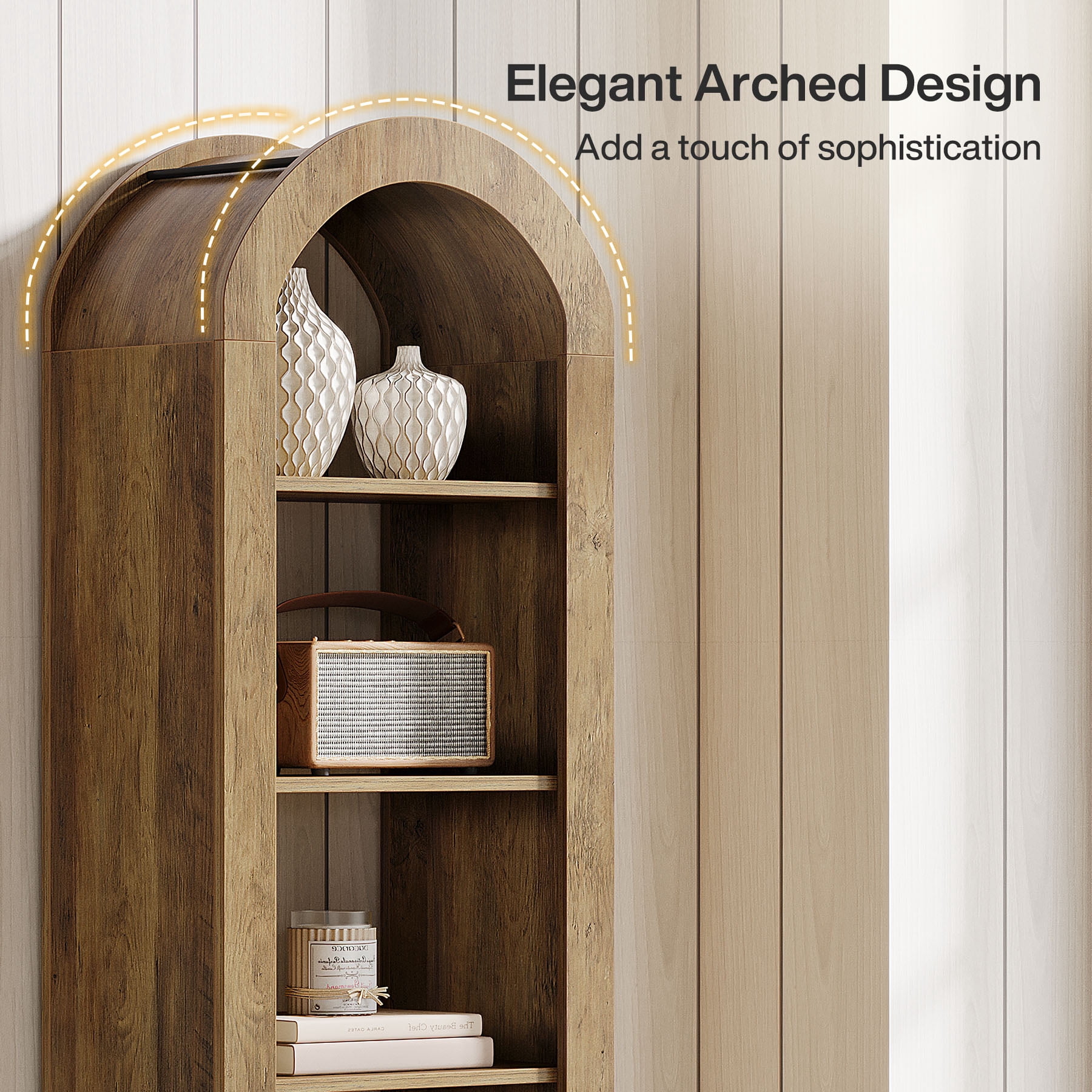 Tribesigns 74.8" Tall Arched Bookshelf, 6-Tier Narrow Open Bookcase, Floor Standing Corner Display Shelves Storage Organizer for Small Space, Home Office, Living Room