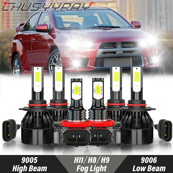 For Mitsubishi Lancer 2008-2017 Combo 6x 6000K Crystal White LED Headlight   Fog Light Bulbs Kit