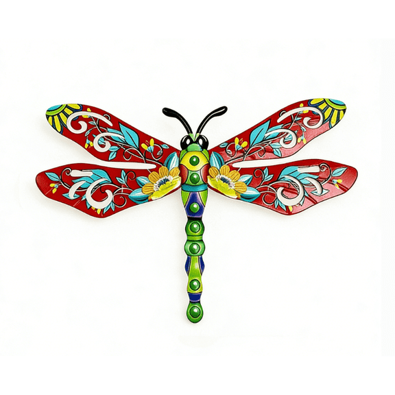 Handmade Metal Dragonfly Wall Art - 15 Inch Outdoor Garden Sculptures for Fence, Yard, Patio Decor - Weatherproof Iron Insect Decorations(red)