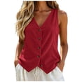 thumbnail image 2 of Tank Top for Women V Neck Button Up Sleeveless Spring Summer Winter All-purpose Corduroy Fashionable Tank Wine XL, 2 of 6