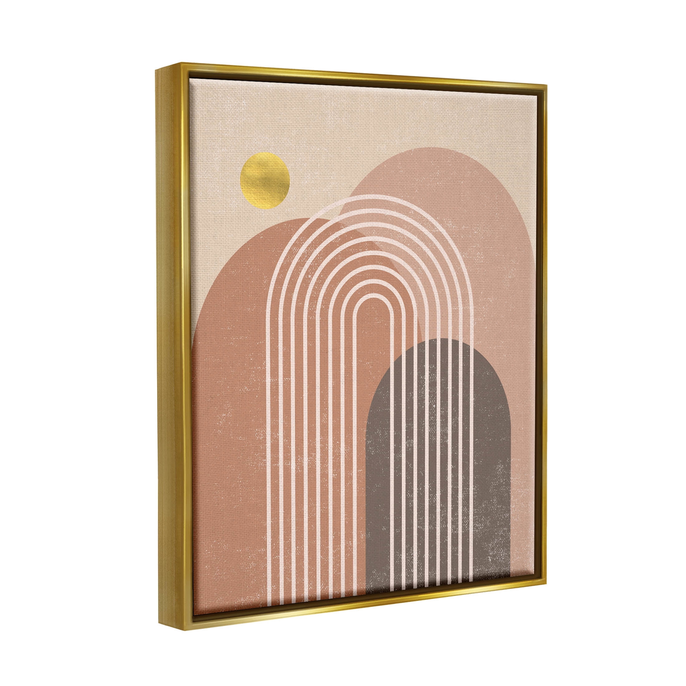 Stupell Industries Geometric Abstract Arch Shapes Graphic Art Metallic Gold Floating Framed Canvas Print Wall Art, Design by Caroline Alfreds