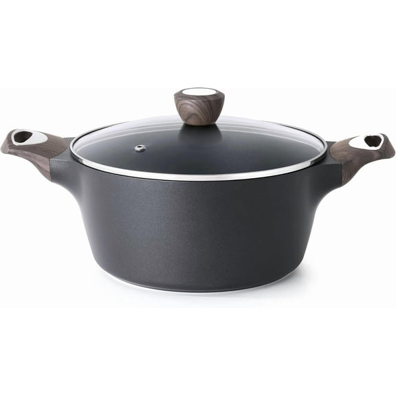 Durable Nonstick Stock Pot with Lid, Black 2.6 to 11 QT Cookware for All Stoves