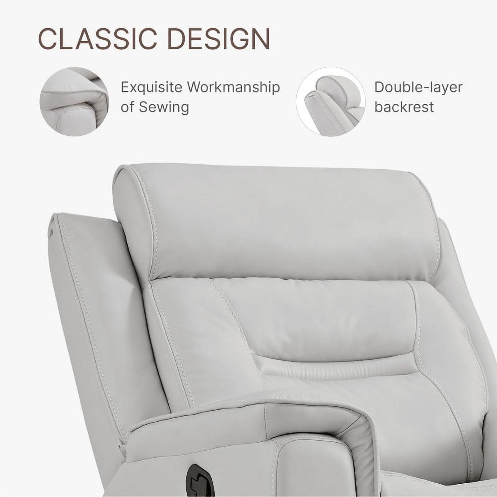 CHITA Recliner Chair for Adults Swivel Rocker Recliner for Living Room Faux Leather Home Theater Seating, White