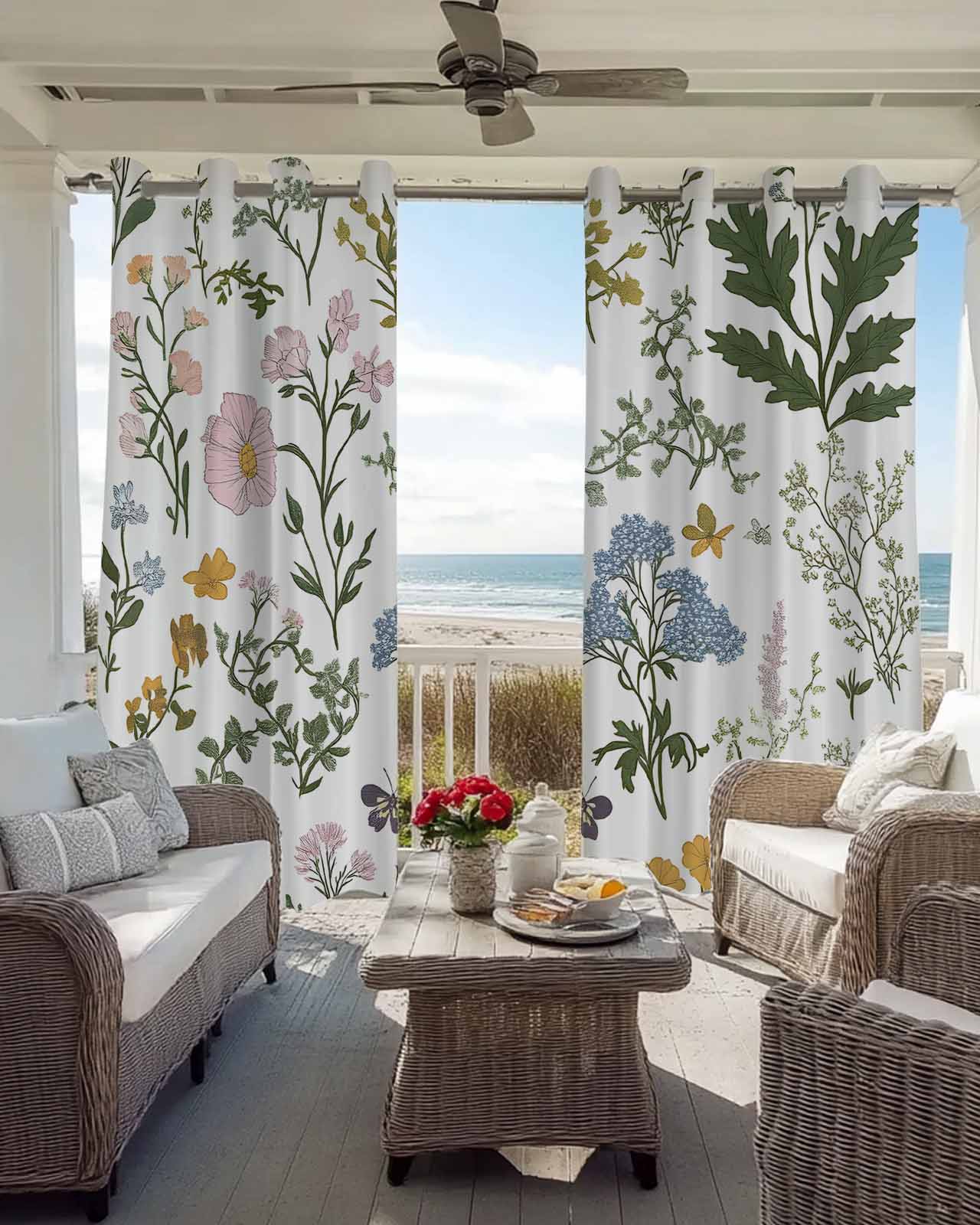 Colored Plant Blackout Curtains for Bedroom Living Room, Flowers Leaf Butterfly 39 In Long Thermal Insulated Room Darkening Drapes Grommet Window Treatments, 27.5 x 39 In
