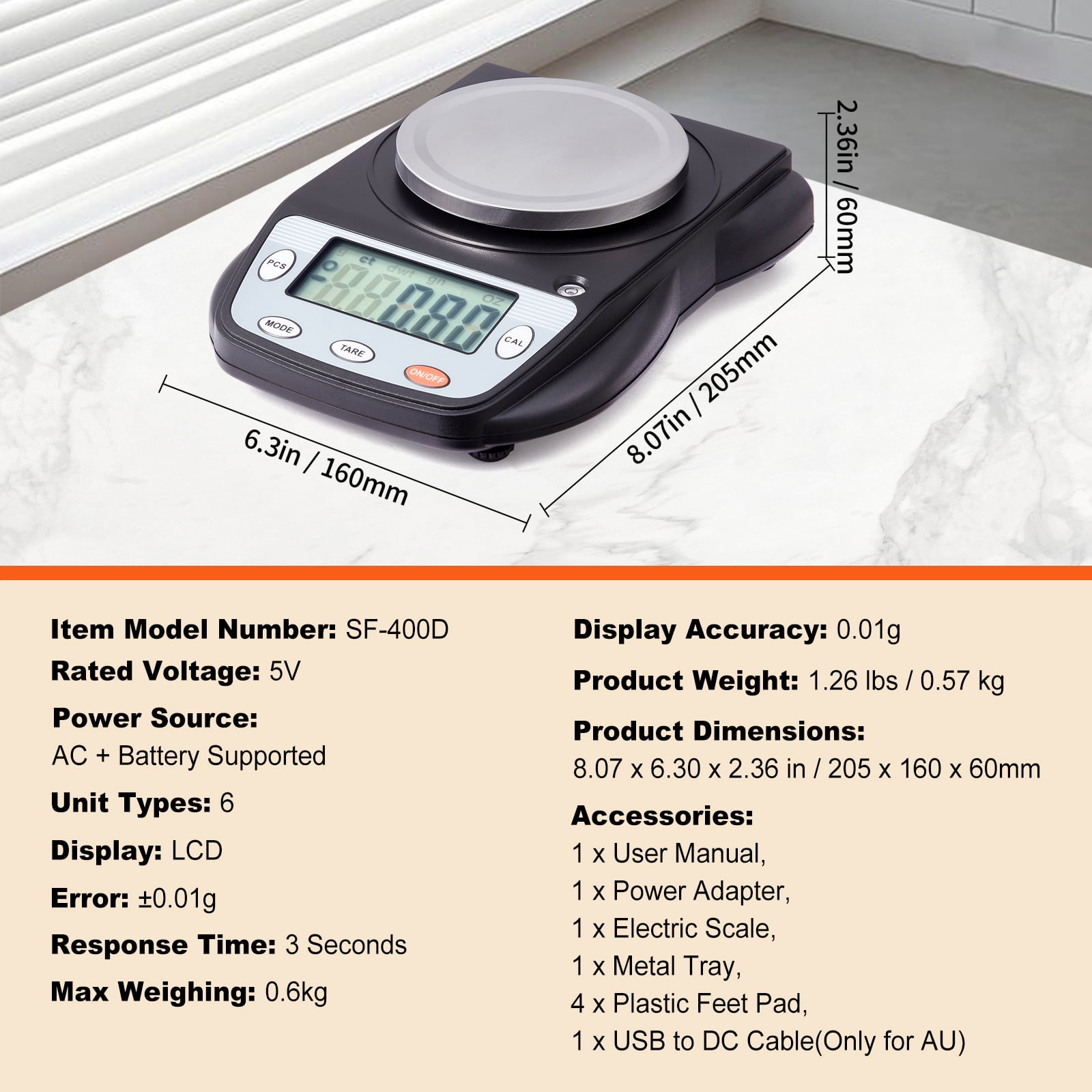 KFFKFF Precision Scale, 600g Capacity with 0.01g Accuracy, Electronic Lab Scale with LCD Screen, 6 Measurement Units, Ideal for Laboratory and Jewelry Weighing