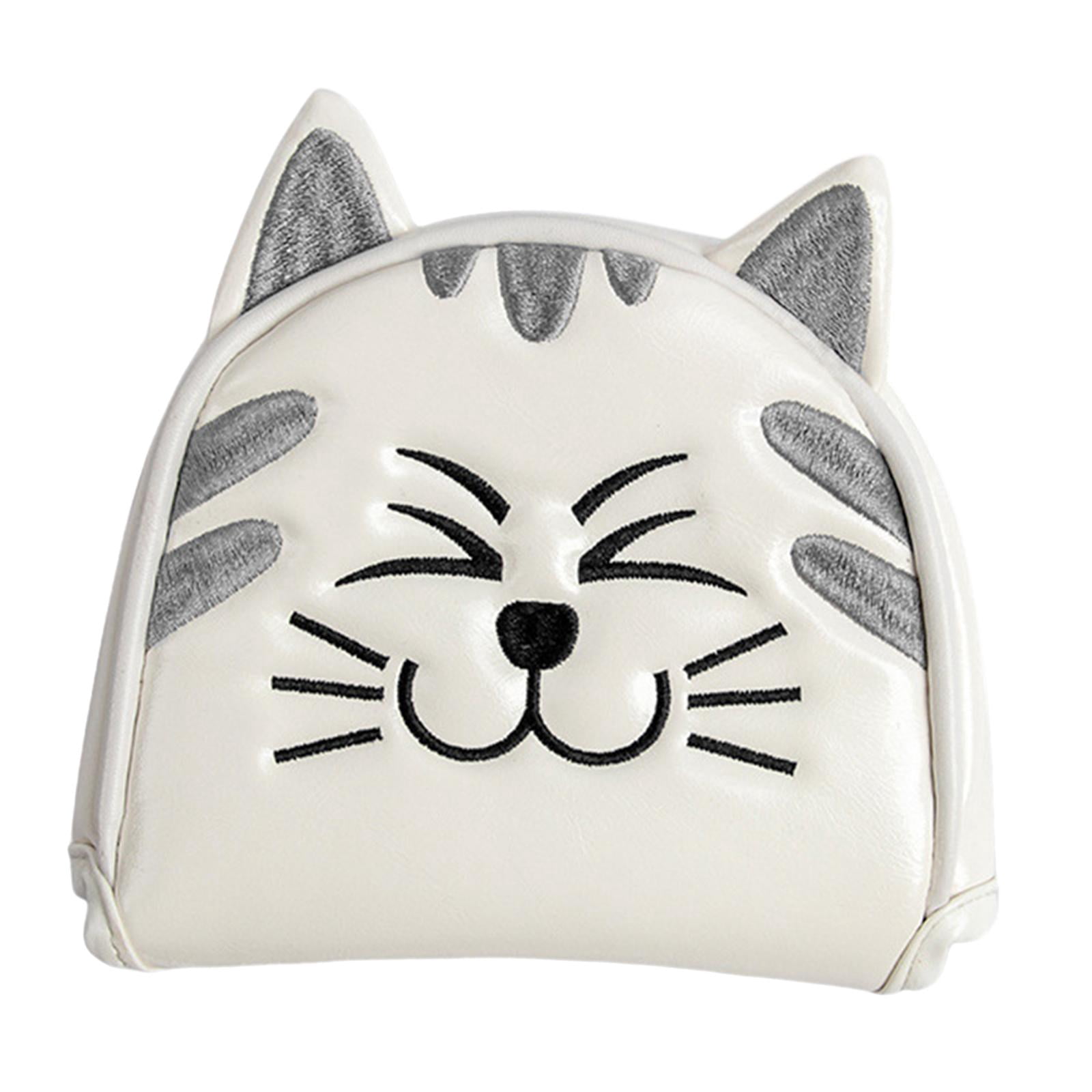 harayaa Golf Club Head Covers Mallet Putter Cat Pattern Accessories Putter Cue Headcover Semicircle White