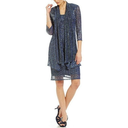 Cascade Sleeveless - R&M Richards Sleeveless Cascade Front Metallic Knit Dress and Jacket