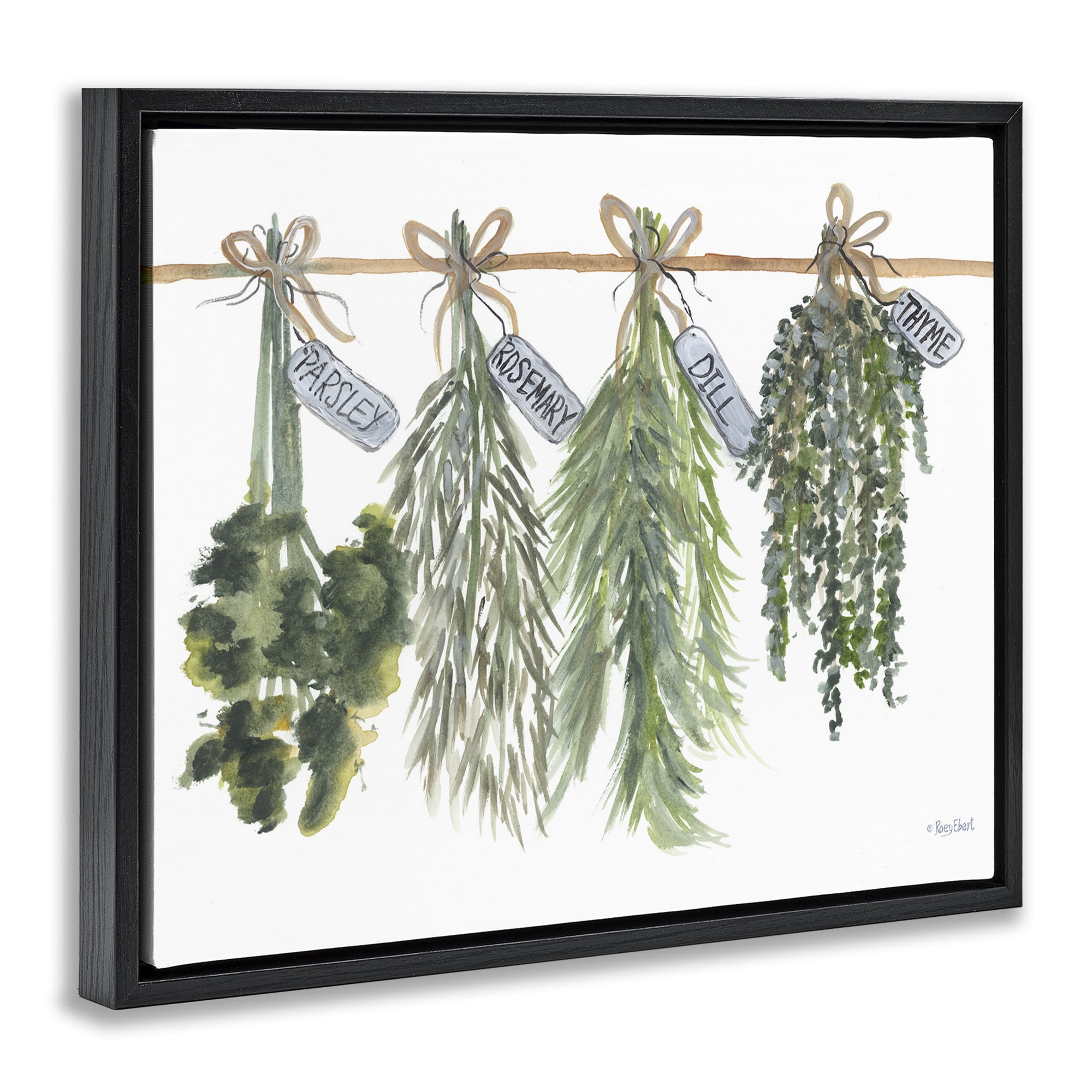 Stupell Industries Hanging Kitchen Herbs Botanical & Floral Painting Black Floater Framed Canvas Art Print Wall Art, 31 x 25