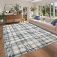 thumbnail image 2 of HIWEAVER Blue/Beige 10' x 13' Distressed Neutral Plaid Area Rug for Living Room Washable Non Slip Modern Checked Indoor Carpet for Bedroom Decor Low Pile Farmhouse Floor Cover, 2 of 6