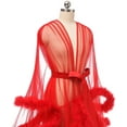 Yexinbridal Tulle Feather Robe Sexy Sheer Mesh Fur Bridal Illusion