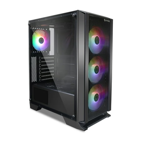 Vetroo ORBIS S210 ATX PC Case with 6 Fans, 4pcs RGB Fans and 2pcs non-led Fans, Mid-Tower, Tempered Glass, Mesh Front, Dust Filter, USB 3.0