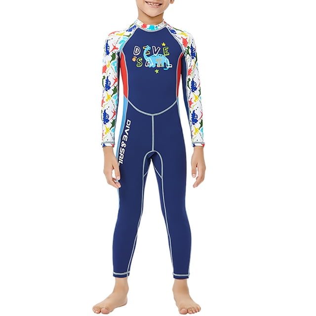 Niños con traje de traje de una pieza dinosaurio de baño traje de baño para niñas con traje de snorkel juego de snorkel regalos niño neopreno surf de neopreno traje de baño XXL 2mm Eigraketly OD003647-05