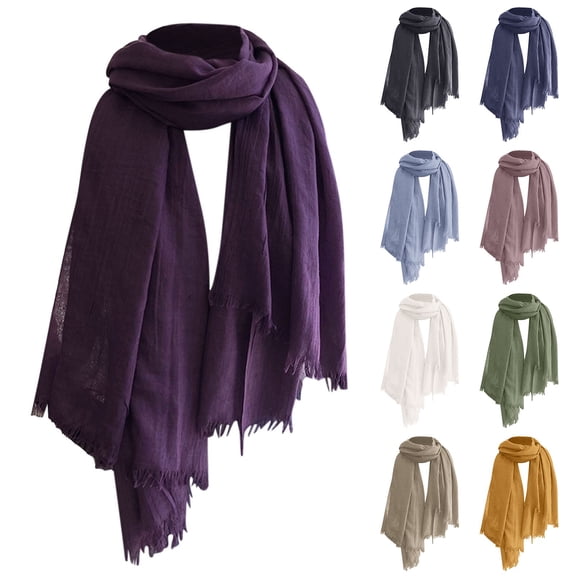 Wovix Women's Cotton Scarves Lady Light Soft Fashion Solid Scarf Wrap Shawl Long Plaid Solid Color Silk Scarves Lightweight Breathable Basic Soft For Daily