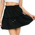 thumbnail image 4 of Women's Summer Cute Elastic High Waist with Drawstring Ruffle Skirt Solid Color A Line Swing Beach Mini Skirt, 4 of 5