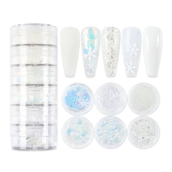 Milue 6 Boxes Christmas Nail Art Charms Glitter Nail Powder Dust Sequins Winter
