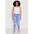 thumbnail image 2 of Womens Plus Size WAX High Waisted Distressed Frayed Skinny Jeans, 2 of 5