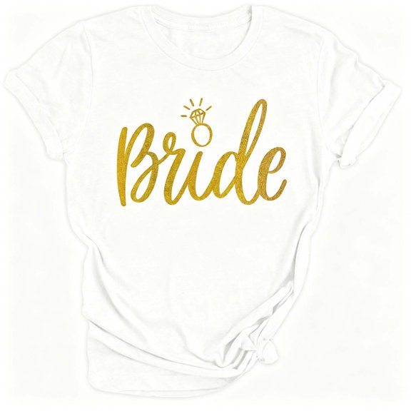 Trendfront Womens Bride T Shirts Short Sleeve Crewneck Glitter Graphic Tee Engagement Party Gifts Souvenir Regular Fit Top