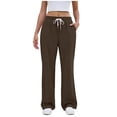 thumbnail image 2 of sdhkgrrt Women's Wide Leg Drawstring Pants with Pockets Casual Flowy Lounge Long Pants Work Travel Vacation Fall Outfits Winter Sweatpants, Coffee M, 2 of 8