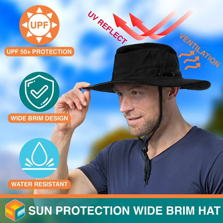 Sun Cube Wide Brim Sun Hat for Men Outdoor Sun Protection Boonie Hat | Adjustable Fit Breathable Summer Hat for Safari Hiking Fishing - Olive