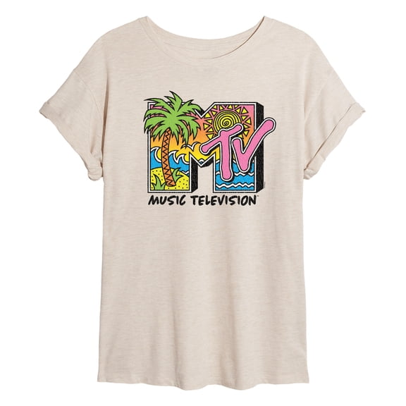 MTV - 80's Beach Logo - Juniors Oversized Graphic T-Shirt