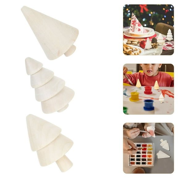 Supvox 9Pcs Unfinished Wood Christmas Trees DIY Supplies for Home Decoration