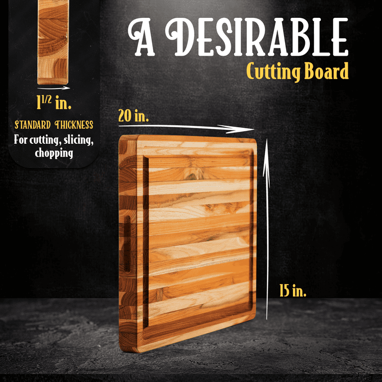 Yes4All Durable Teak Cutting Boards for Kitchen, [17''L x 13''W x 1.5”  Thick] Medium End Grain Cutting Board, Pre Oiled Wood Cutting Boards, Thick