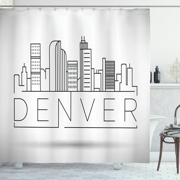 Denver Shower Curtain, Minimalist City Linear Scenery Design with Skyscrapers Apartments Urban Modern, Fabric Bathroom Set with Hooks, 69W X 70L Inches, White Black, by Ambesonne