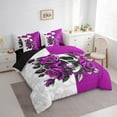 thumbnail image 3 of Feelyou Romantic Purple Rose Bedding Comforter Set 7 Pieces, Gothic Skeleton Full Bedding Set, Valentine's Day Theme Reversible Fitted Sheet Flat Sheet, Lightweight Room Decor, 3 of 8