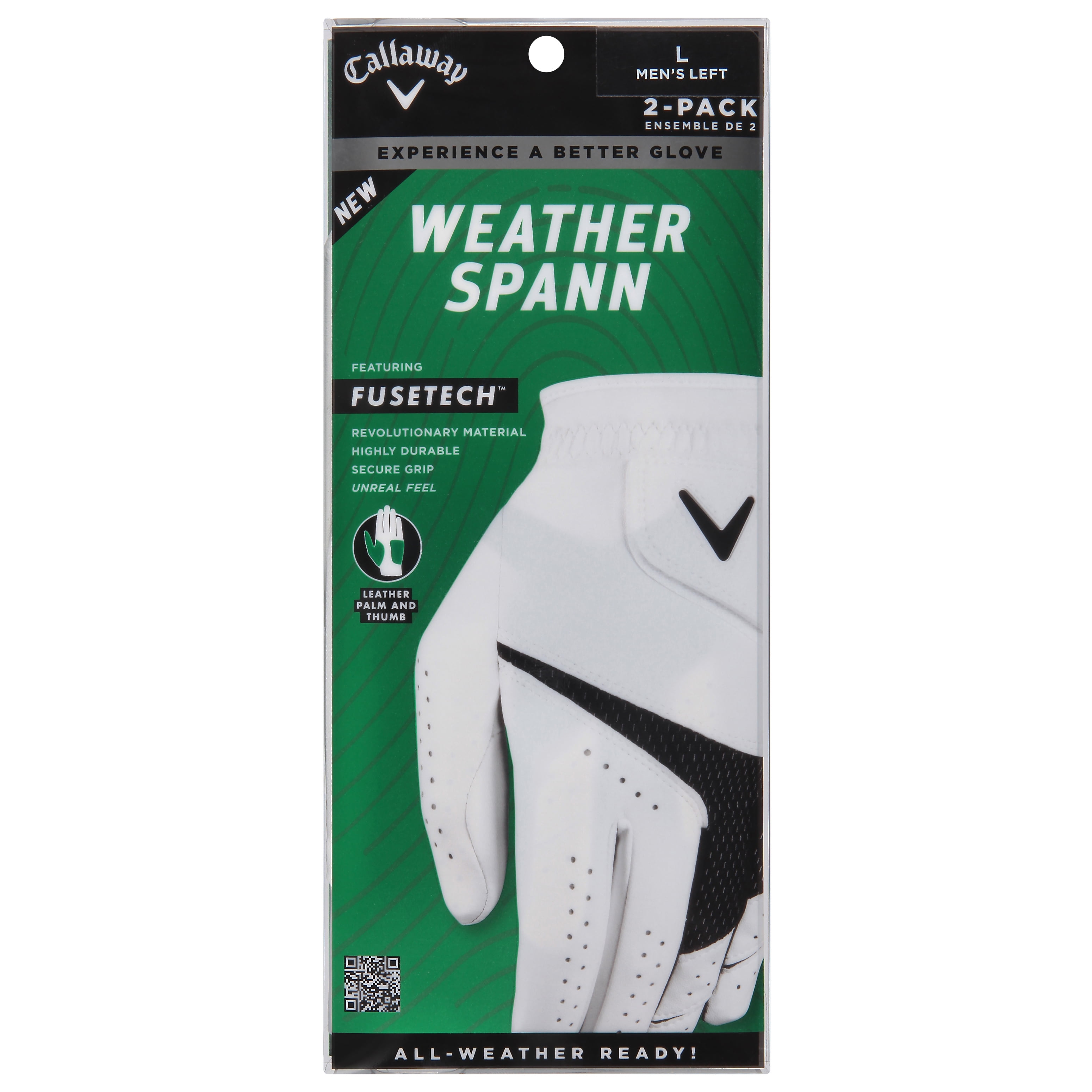 Callaway Golf MLH Weather Spann Glove (2-Pack) White Large