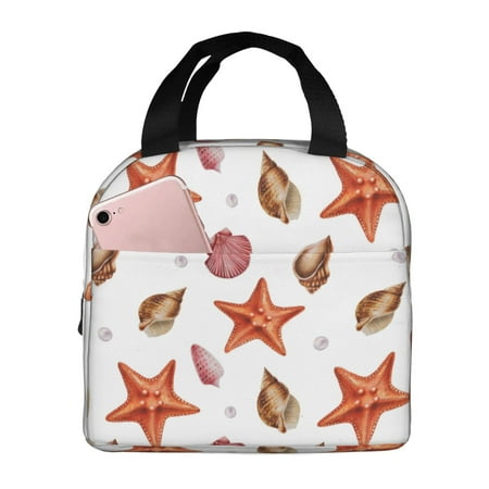 Insulated Lunch Bag for Women Men - Red Starfish Pink Scallops Leakproof Cooler Lunch Box for Women Men  Lunch Tote Bags for Work School Picnic Travel