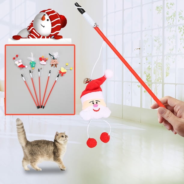 Xihbxyly Varilla Interactiva para Mascotas, Diseño Navideño, Segura para La Boca, Juguete Divertido con Cordón Elástico, Diseño de Ciervo, Papá Noel, con Diseños de Árbol de Navidad, Juego Interactiv