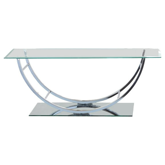 Tempered Glass Top Coffee Table with U Shape Metal Frame Chrome and Clear - Saltoro Sherpi