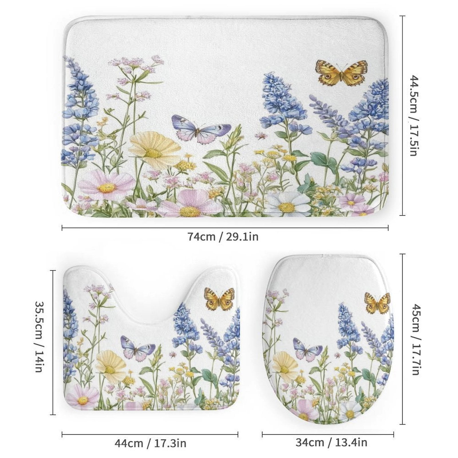 Shower Curtain 4 Piece Sets Sage Green Wild Flower Plant with Rugs Toilet Lid Cover And Bath Mat Seasonal Floral Butterfly Farmhouse Bathroom Decor Set for Bathroom Decor 72inch X 72inch