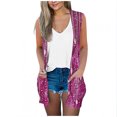 thumbnail image 2 of Womens Tank Tops Plus Size under $5 Sleeveless Printed Pocket Casual Long Cardigan Purple M, 2 of 5