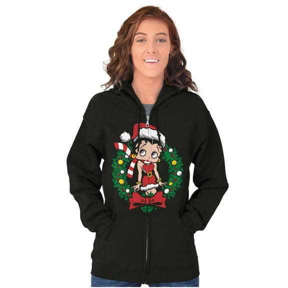 Betty Boop Christmas Santa Wreath Zip Hoodie Sweatshirt Women Brisco Brands S
