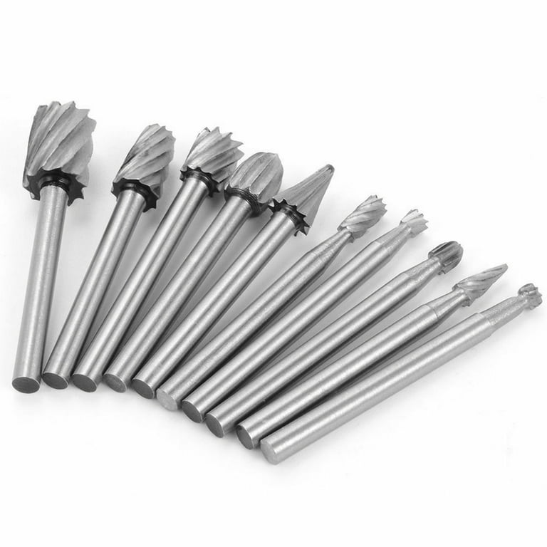 Docooler 10Pcs Tungsten Carbide Burr Bits Set 1/8'' Shank Cutting Carving  Routing Bur for Rotary Tool