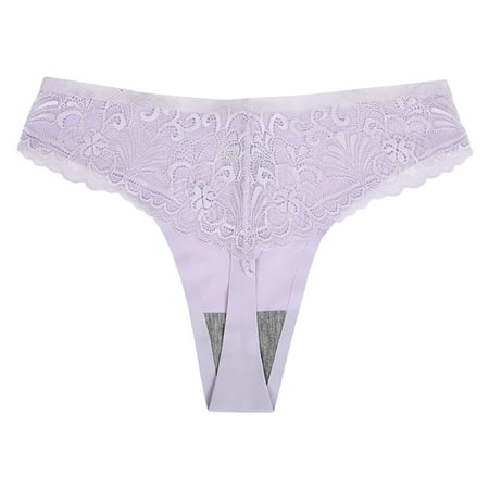 Mashaouyo Plus Size Girls Hottie Lace Thong Girls T Pants Ice Silk Traceless Low Waisted Panties for Women