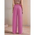 thumbnail image 6 of Pinstripe Dress Pants Women High Waisted Wide Leg Pants with Pockets Pleated Business Trousers Peach Color M, 6 of 8