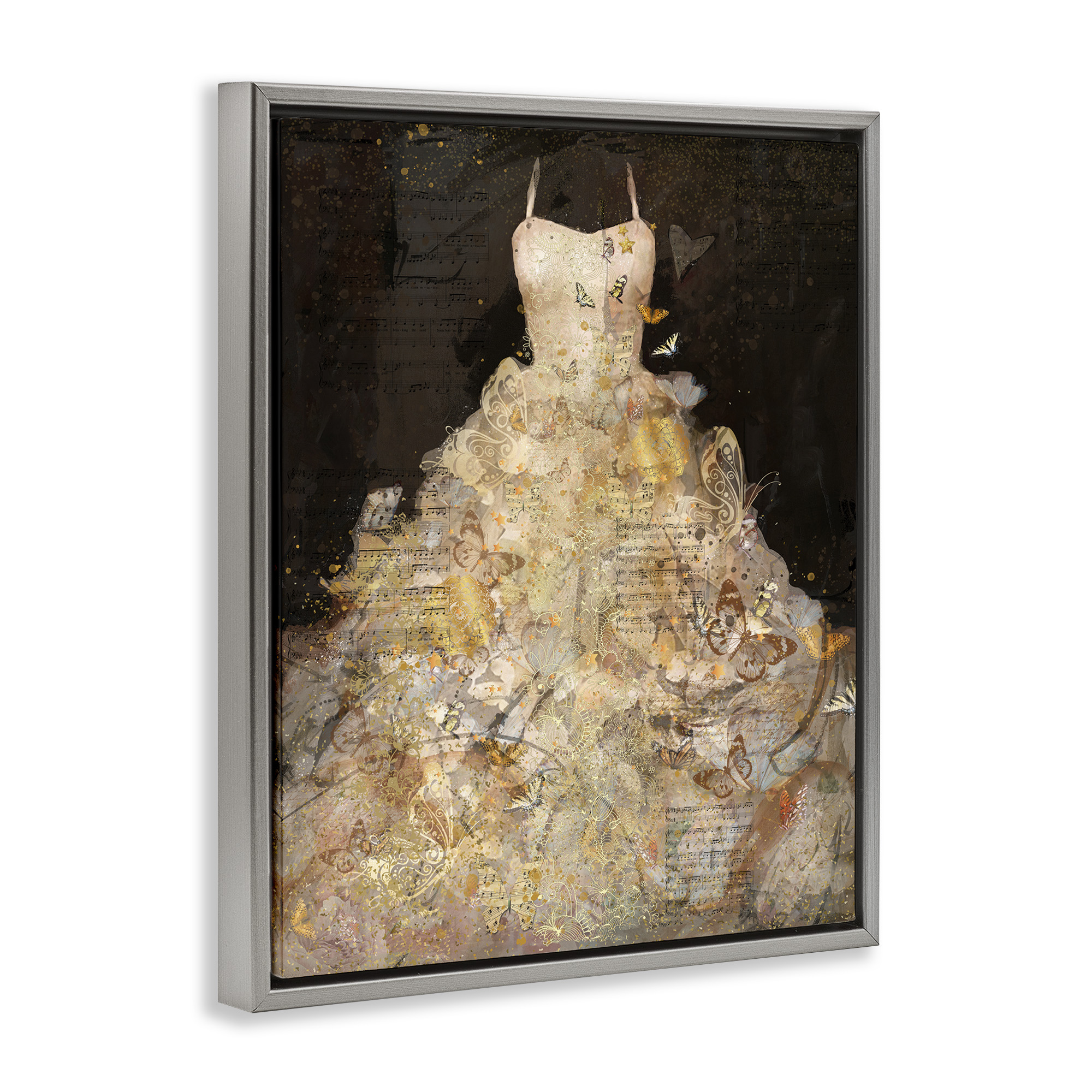 Stupell Industries Detailed Evening Gown Collage Beauty & Fashion Painting Gray Floater Framed Canvas Art Print Wall Art, 17 x 21