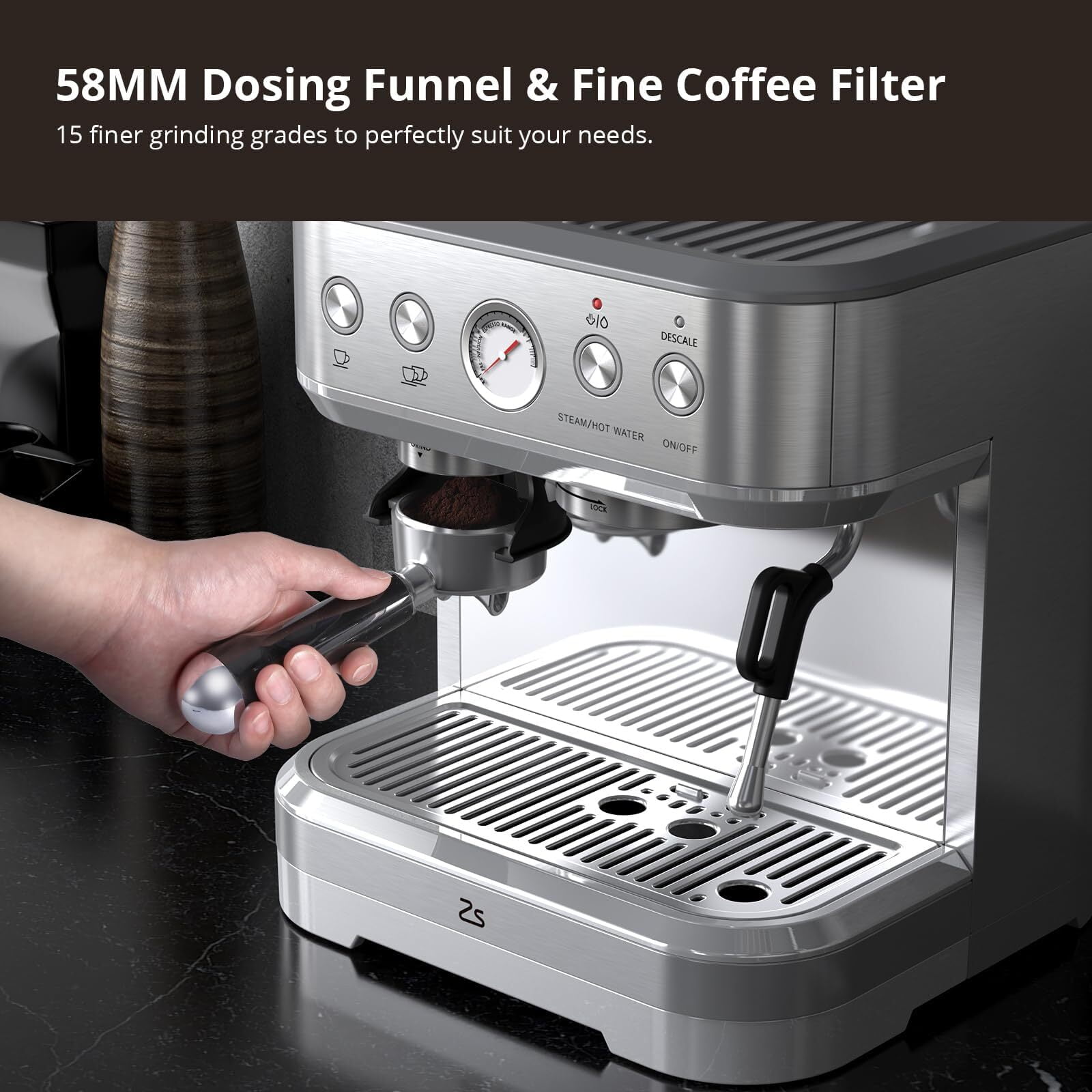 Espresso Coffee Machine with Grinder & Milk Frother, 15-Bar Pump, 15 Grind Settings, 77oz Water Tank, PID Control, Professional Cappuccino & Latte Maker for Home or Office