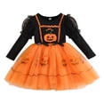 thumbnail image 5 of Vividxx Toddler Girl Halloween Dress Pumpkin Print Tulle Dress Long Sleeve Ruffle Mesh Tutu Dress Fall Party Outfit for Kids 18-24 Months, 5 of 9