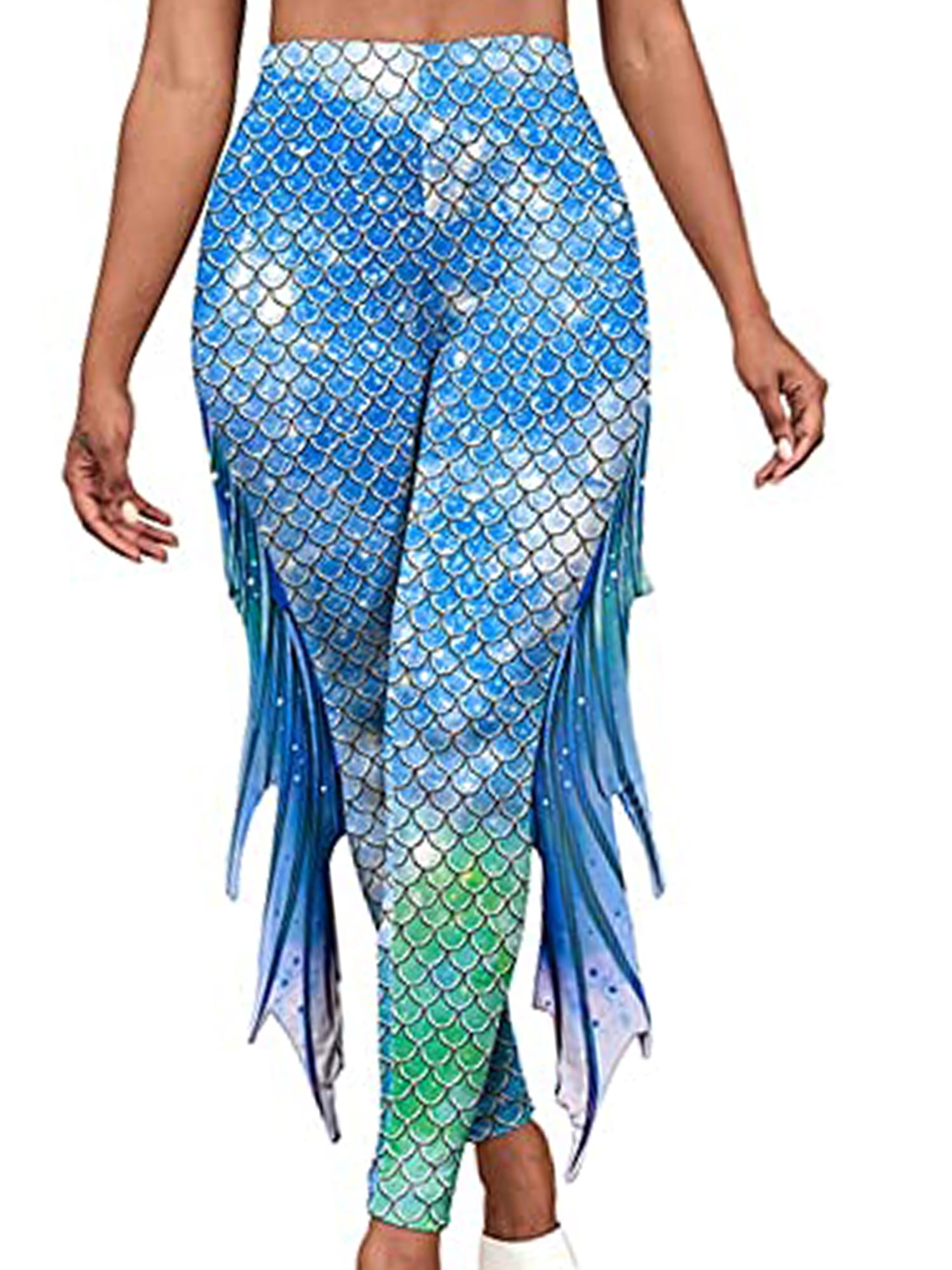 renvena Women Mermaid Rash Guard Pants Fish Scales Print Halloween ...